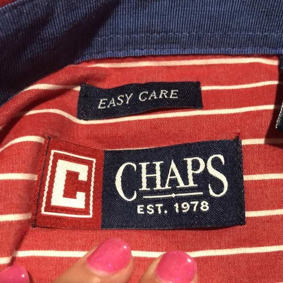 Chaps red stripe button down shirt size small - Picture 9 of 10